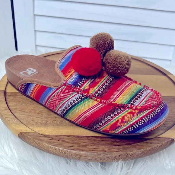 GB Gianni Bini l Aztec Multicolor Pom Pom Mule Sliders Slip On Colorful Sz. 9.5 - Picture 12 of 12